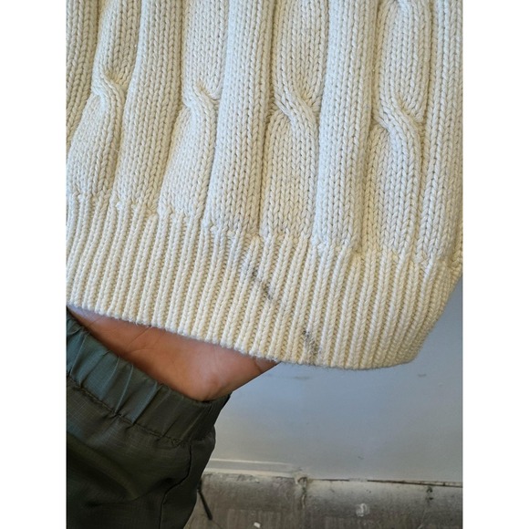 Vintage Eddie Bauer Sweater Large‎ Cream Cable Knit Cotton Crewneck Pullover - Picture 4 of 7